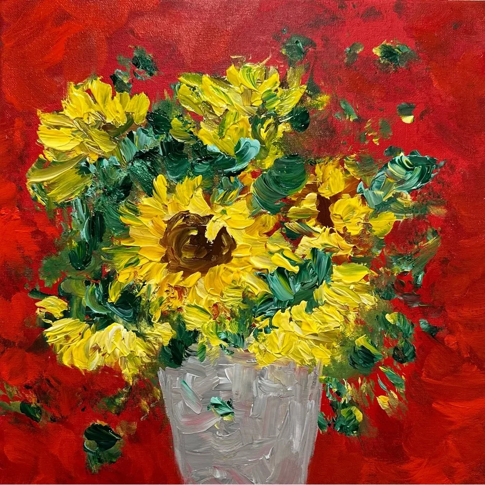 SOLD SIGNED ORIGINAL ACRYLIC TEXTURIZED SUNFLOWER PAINTING - Picture 1 of 2
